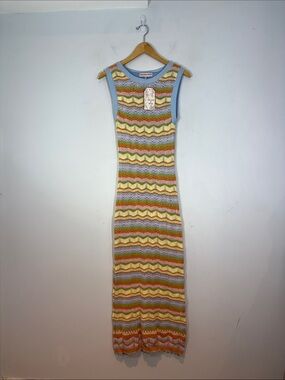 Willow & Wind Rainbow Chevron Crochet Knit Midi Dress NWT medium